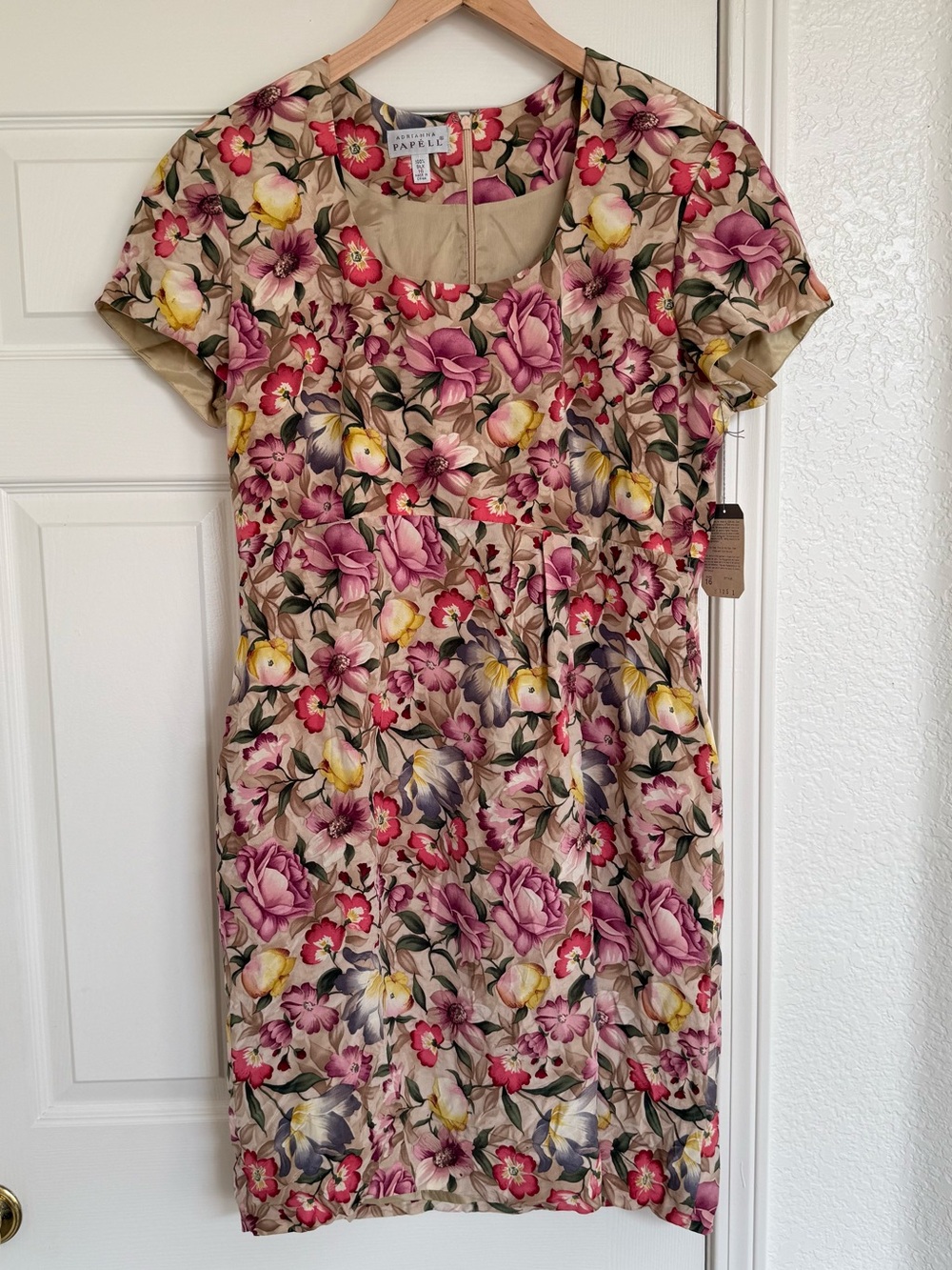 Adrianna Papell Vintage 90s Floral Dress New With Tags Size 16 Pink Cream